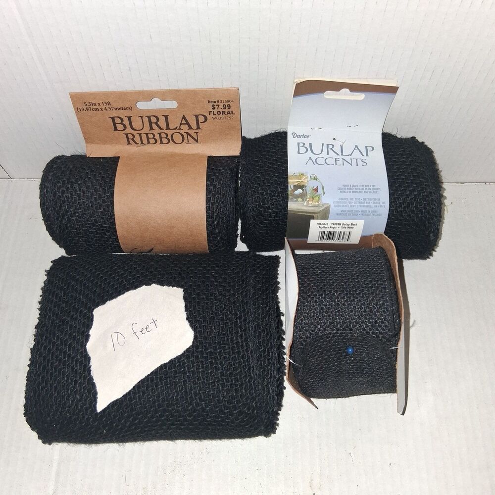 Lot Of Black Burlap Ribbon Different Sizes And Lengths